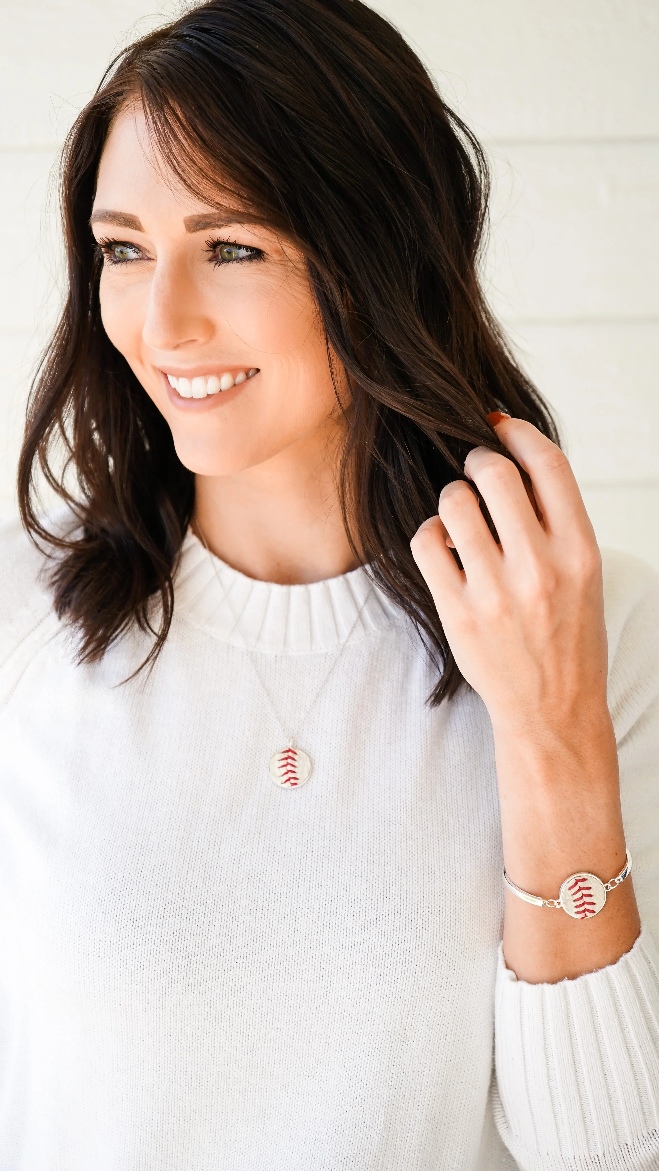 Baseball Seam Dainty Chain Pendant Necklace - Image 2
