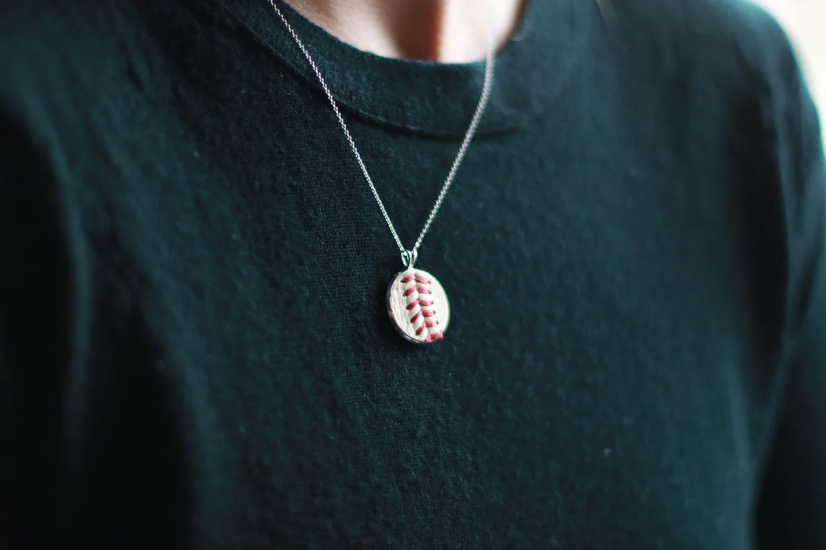 Baseball Seam Dainty Chain Pendant Necklace - Image 4