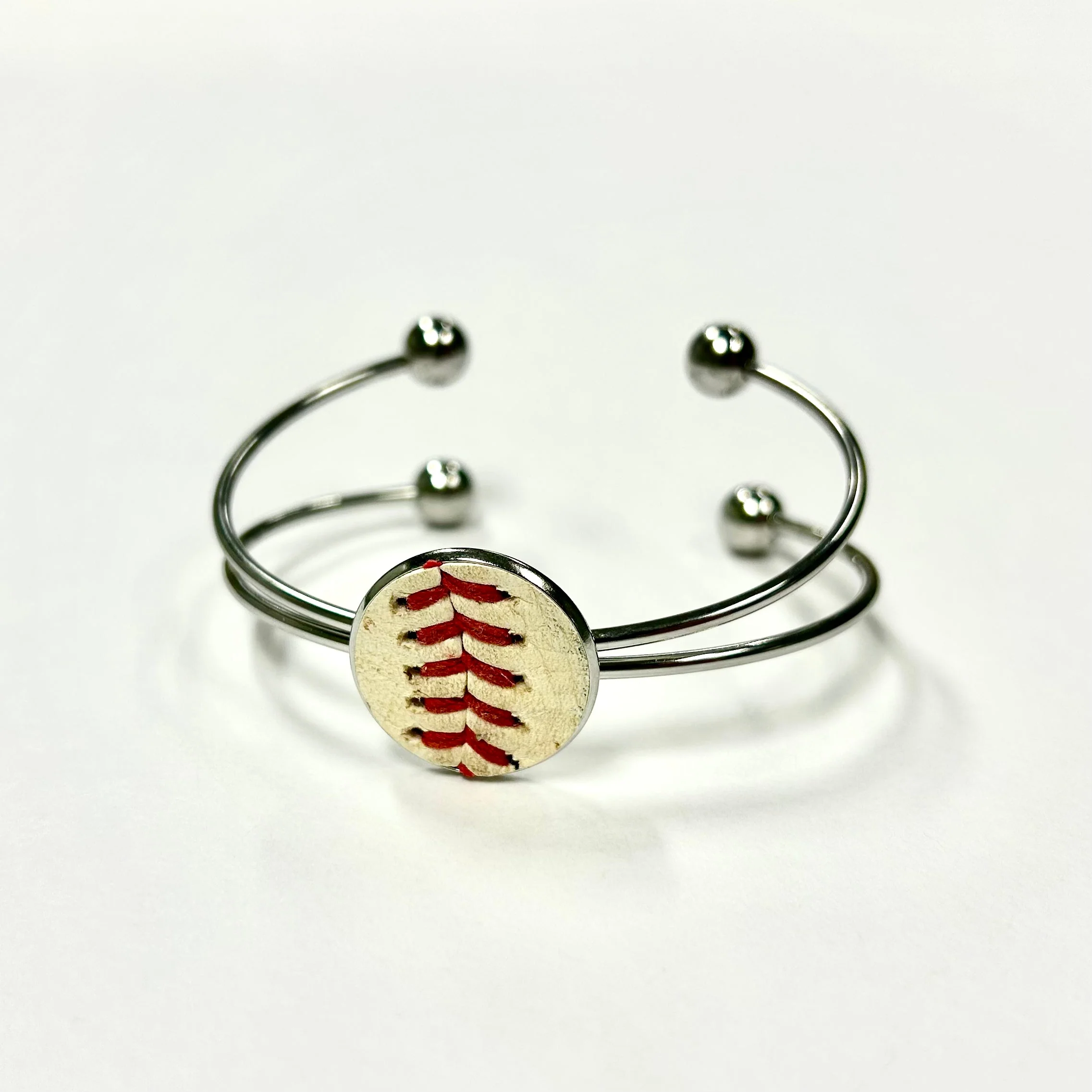 Baseball Seam Silver Bangle - Image 2