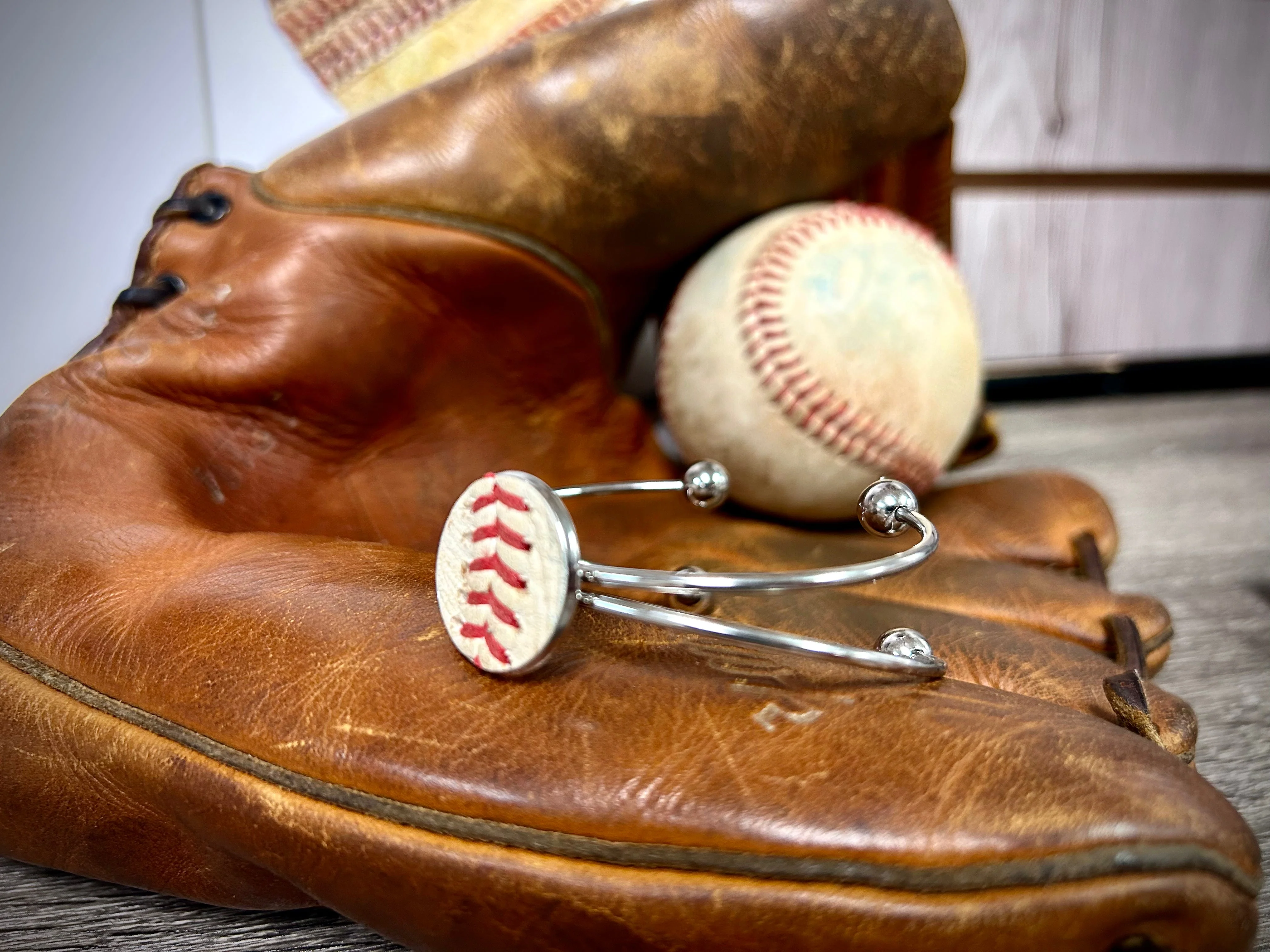 Baseball Seam Silver Bangle - Image 3