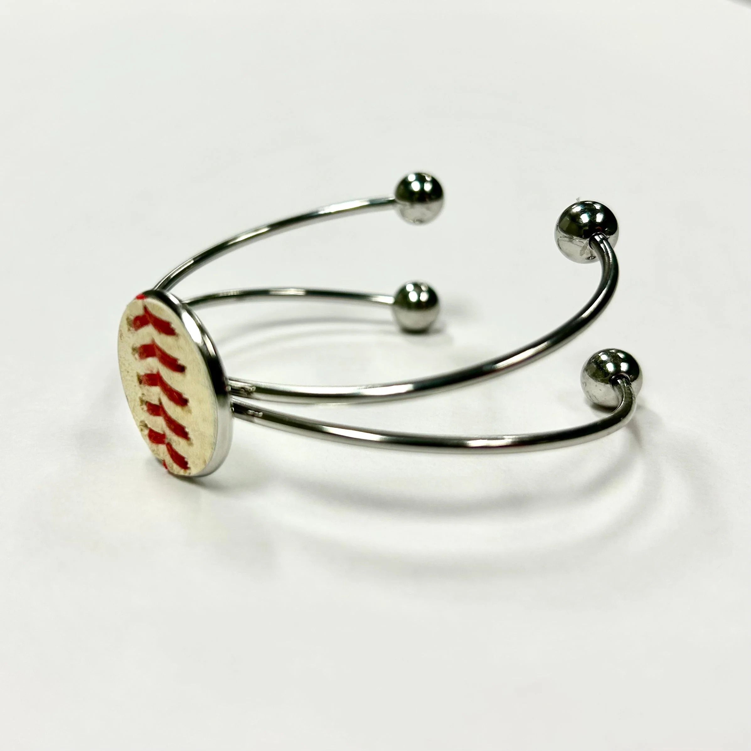 Baseball Seam Silver Bangle - Image 4