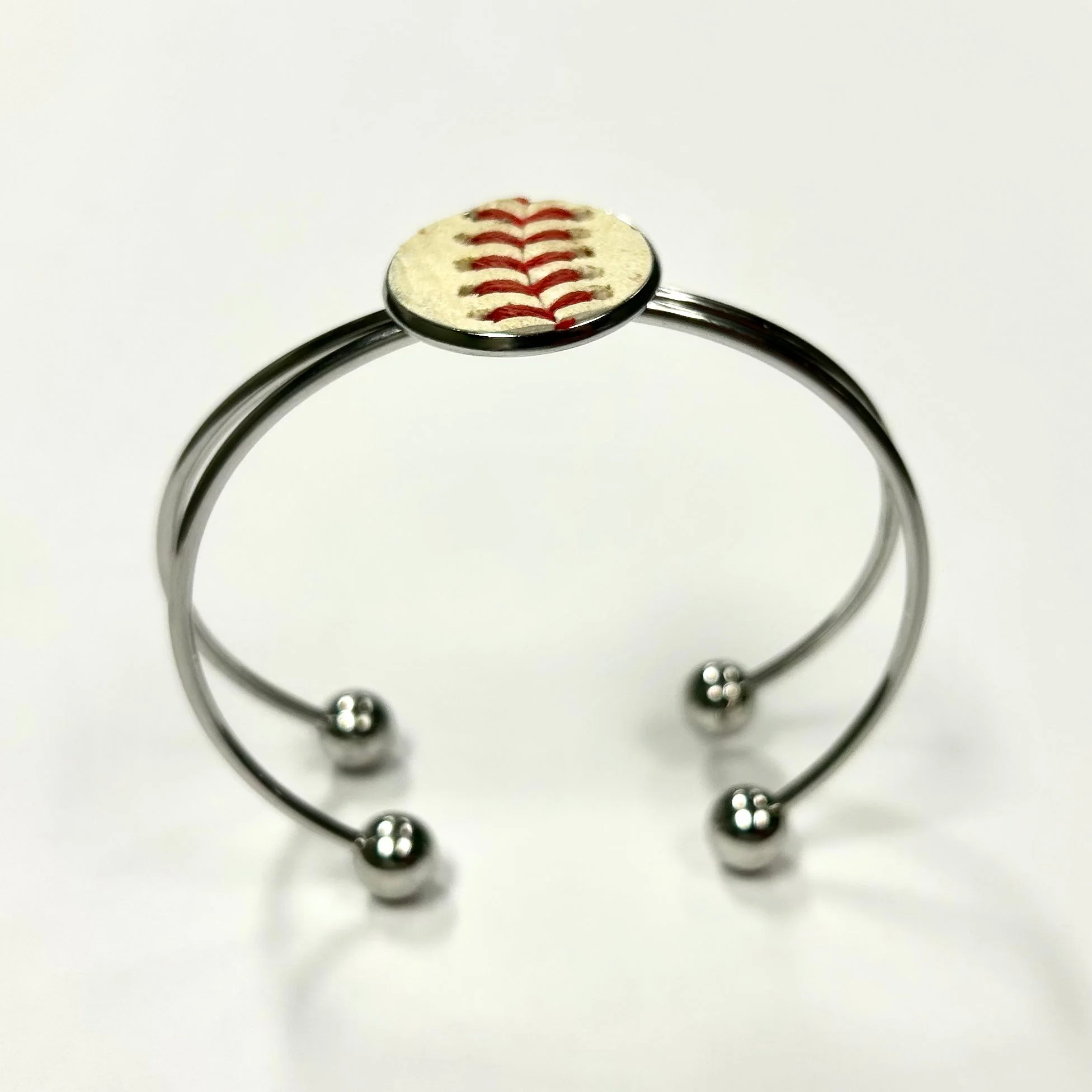 Baseball Seam Silver Bangle - Image 5