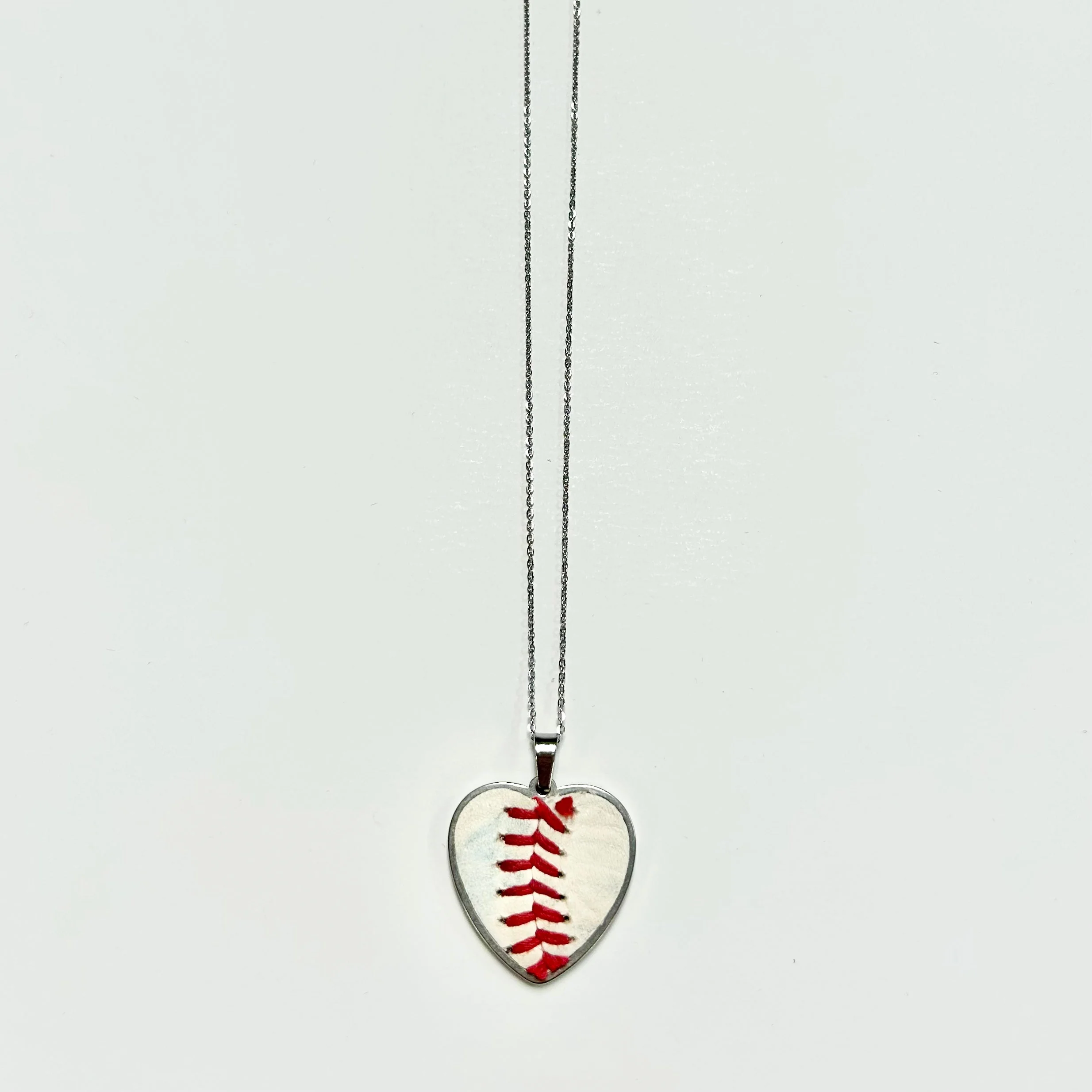 Baseball Seam Silver Heart Pendant Necklace - Image 3