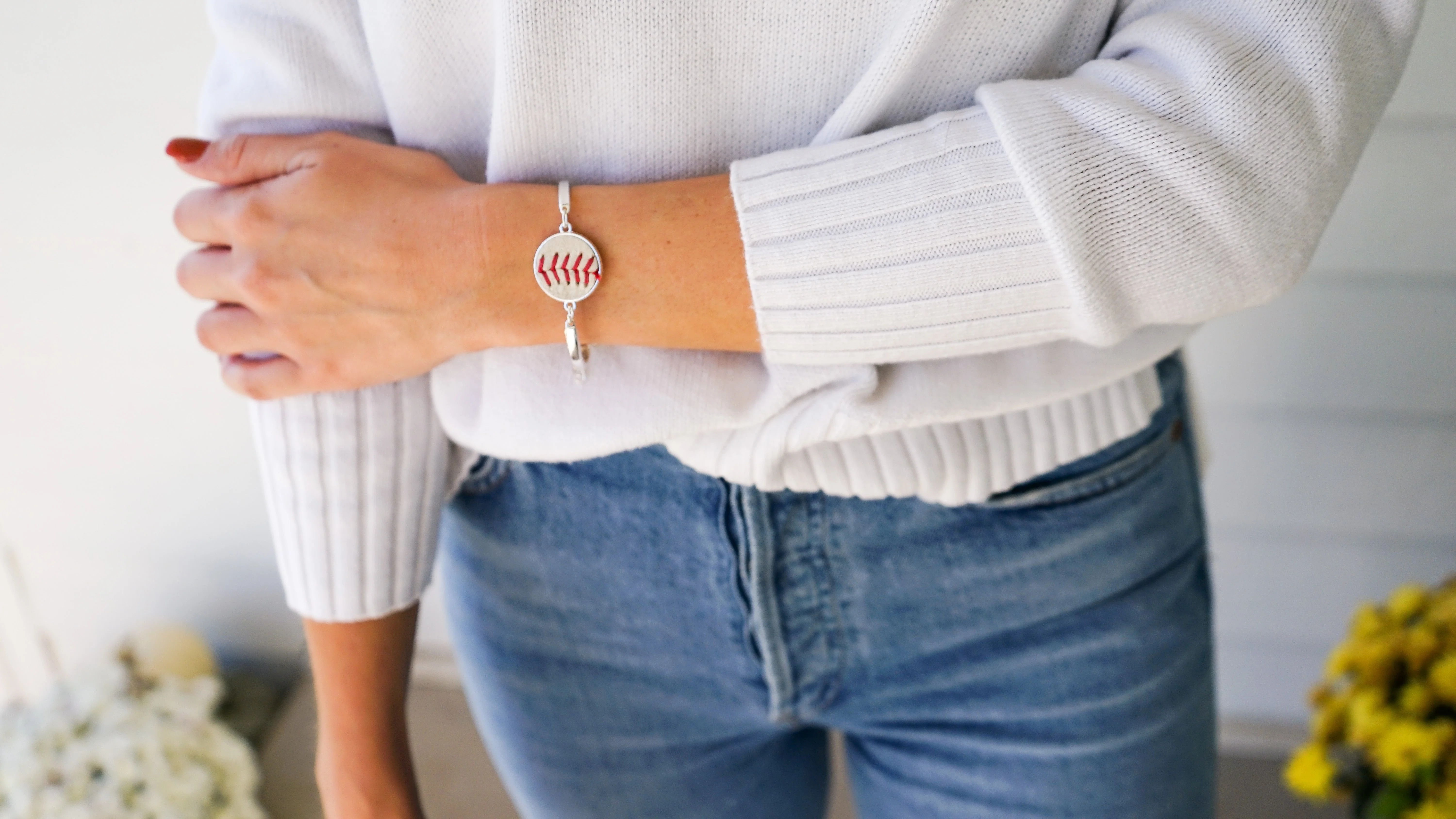 Silver Baseball Seam Bracelet - Image 2