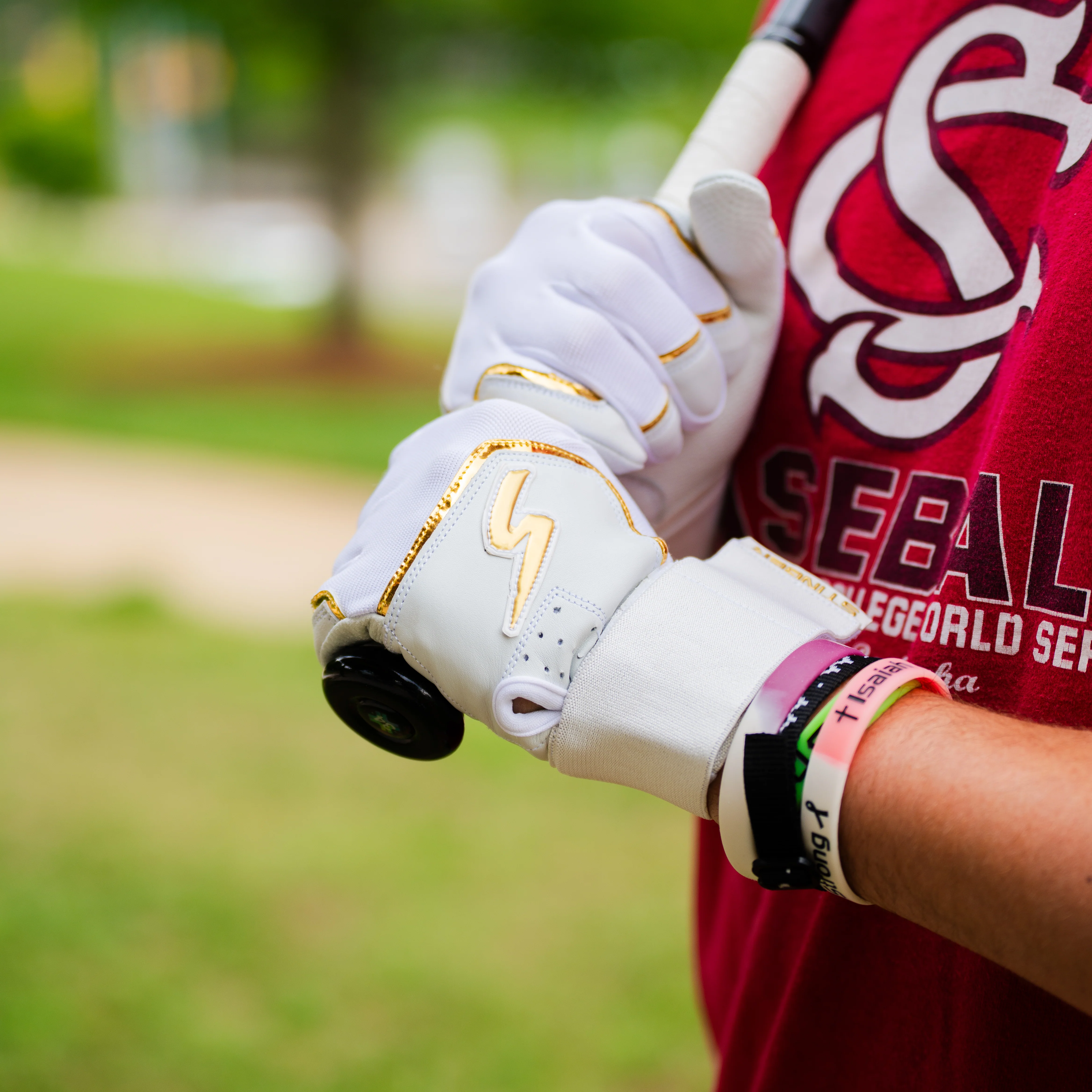 Winder Series Batting Gloves - White & Gold Chrome - Image 2